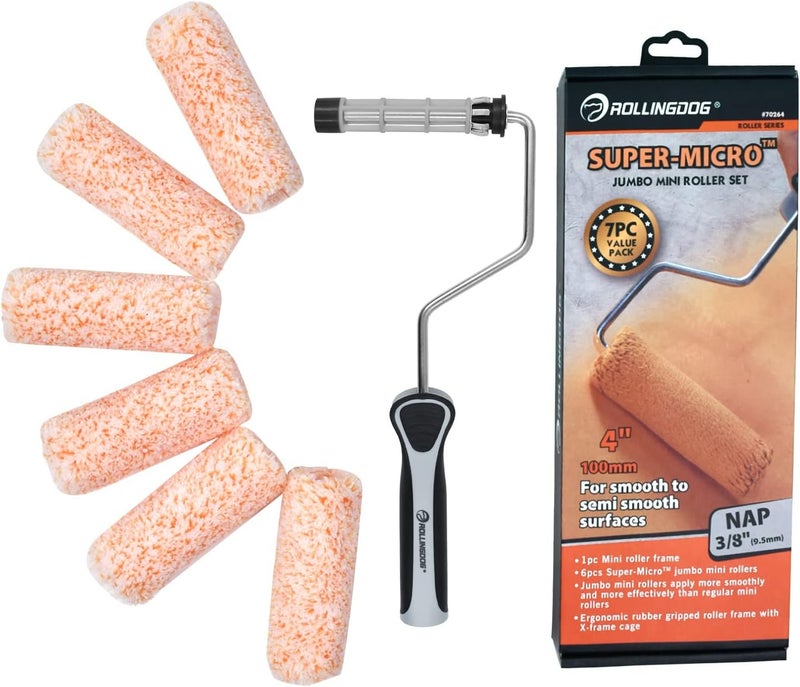Rolling Dog Mini Roller - 4 Inch Jumbo Microfiber Small Paint Roller Covers 3/8” Nap - Image 1